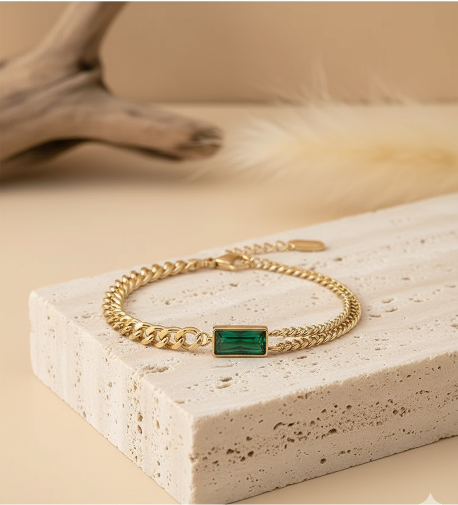 Trendy Emerald Zircon Three Piece Set, Necklace, Bracelet, Earrings