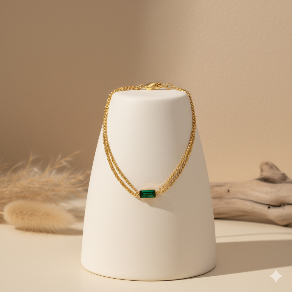 Trendy Emerald Zircon Three Piece Set, Necklace, Bracelet, Earrings