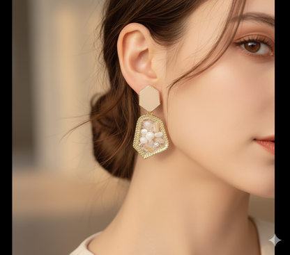 Retro Alloy Earring Natural Stone Enamel Earrings Irregular Ear Studs