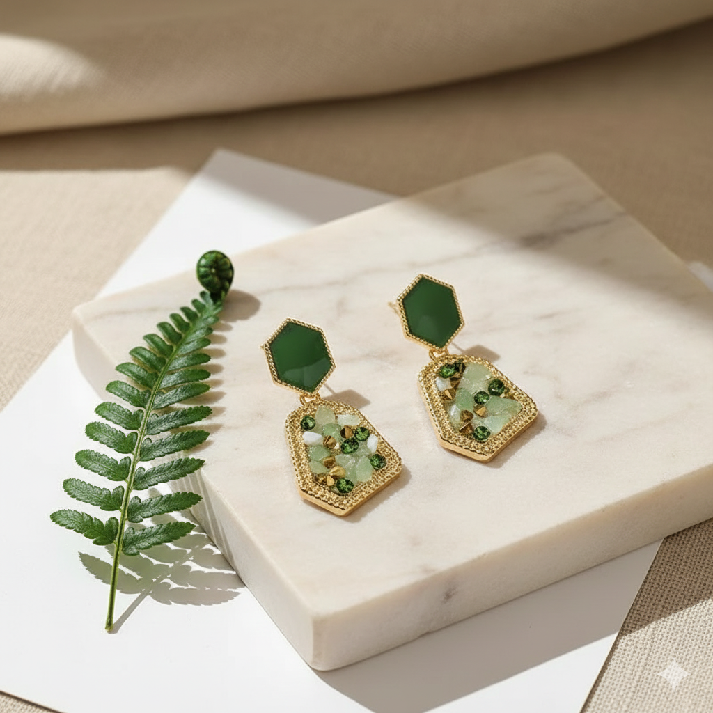 Retro Alloy Earring Natural Stone Enamel Earrings Irregular Ear Studs