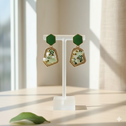 Retro Alloy Earring Natural Stone Enamel Earrings Irregular Ear Studs