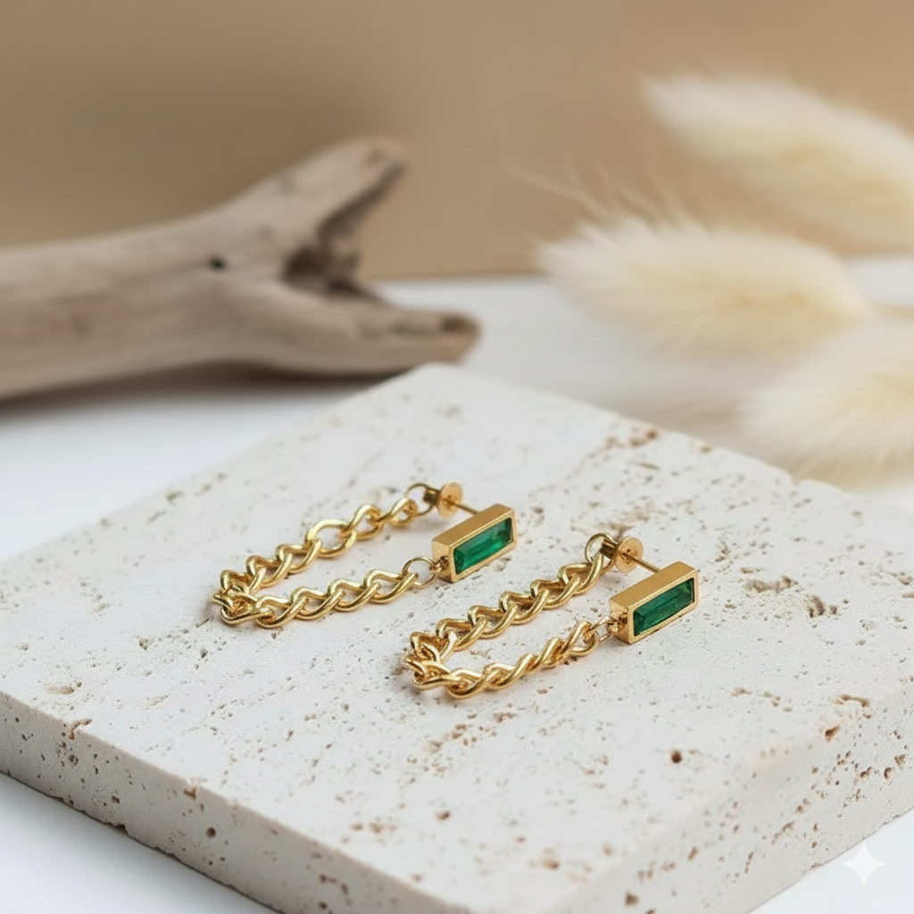 Trendy Emerald Zircon Three Piece Set, Necklace, Bracelet, Earrings