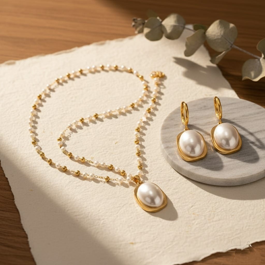 Brass Earrings with mother of pearl stone