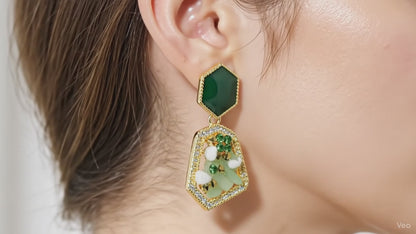 Retro Alloy Earring Natural Stone Enamel Earrings Irregular Ear Studs